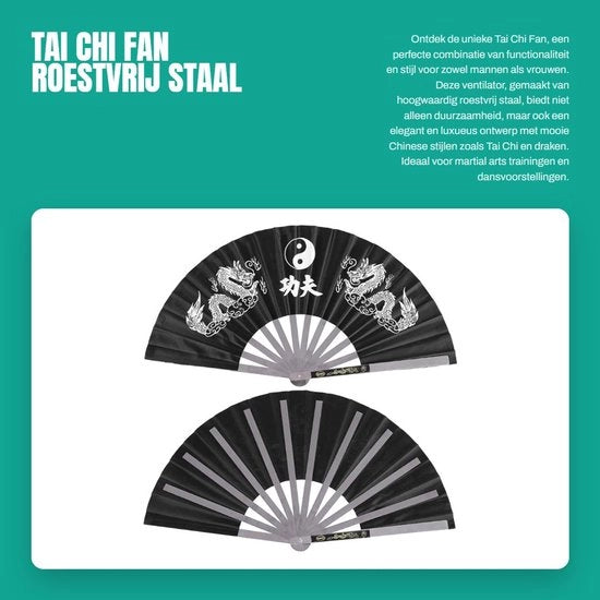 Ventilatore da Tai Chi in Acciaio Inossidabile - Sostenibile e Elegante - Nero - Adatto per Allenamento e Prestazione - Unisex