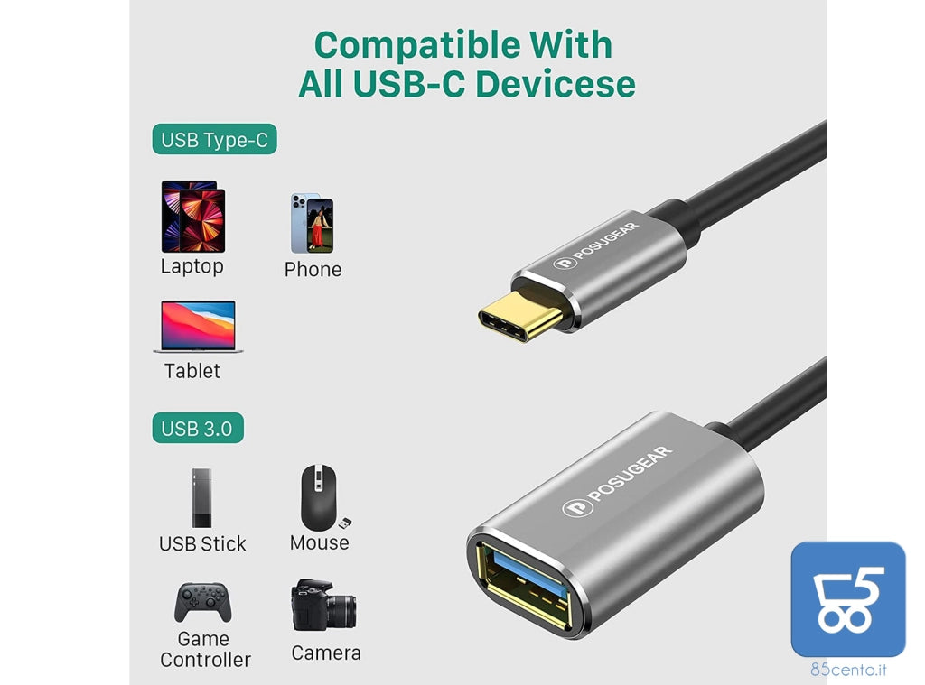 POSUGEAR Cavo OTG Type Cavo Adattatore OTG USB C Maschio a USB 3.0 Femmina 5 Gbps, Compatibile Huawei, Honor, Moto, Samsung, Oneplus, Sony, Xiaomi, Pocophone , Apple Tablet e Notebook