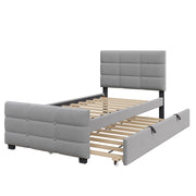 Letto singolo estraibile 90×190 cm e 190×90 cm con testiera imbottita e rete; senza materasso; grigio
