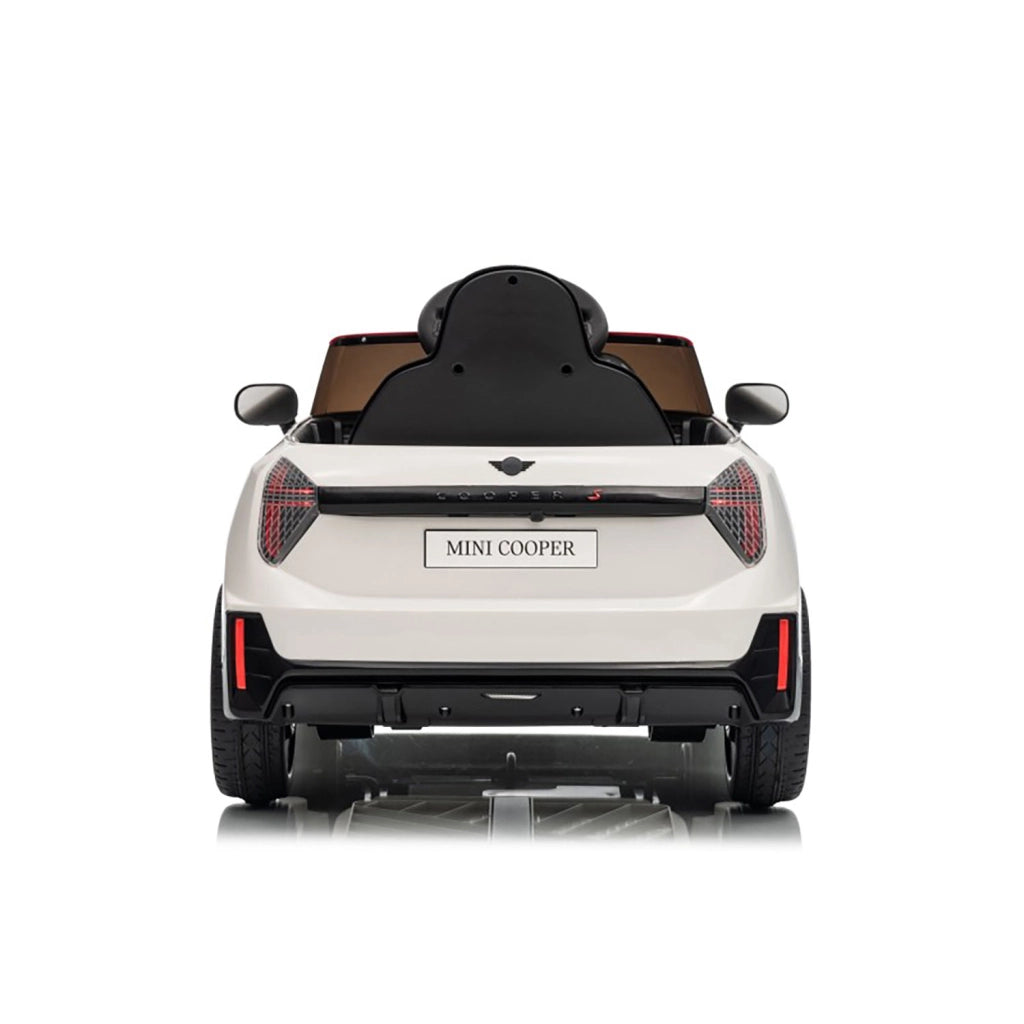 Macchina Elettrica per Bambini Licenza Ufficiale Mini Cooper S Cabrio 12V Sedili in Pelle e Telecomando Bianco