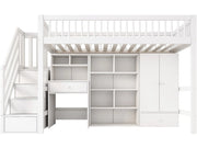 Letto a soppalco in legno con cabina armadio e scrivania integrata "Amélia" - 90 x 190 cm - Bianco