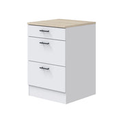 Mobile 3 cassetti Sirea, Cassettiera da cucina, Modulo contenitore con cassetti, Base con cassetti estraibili, 60x60 h90 cm, Bianco e Rovere