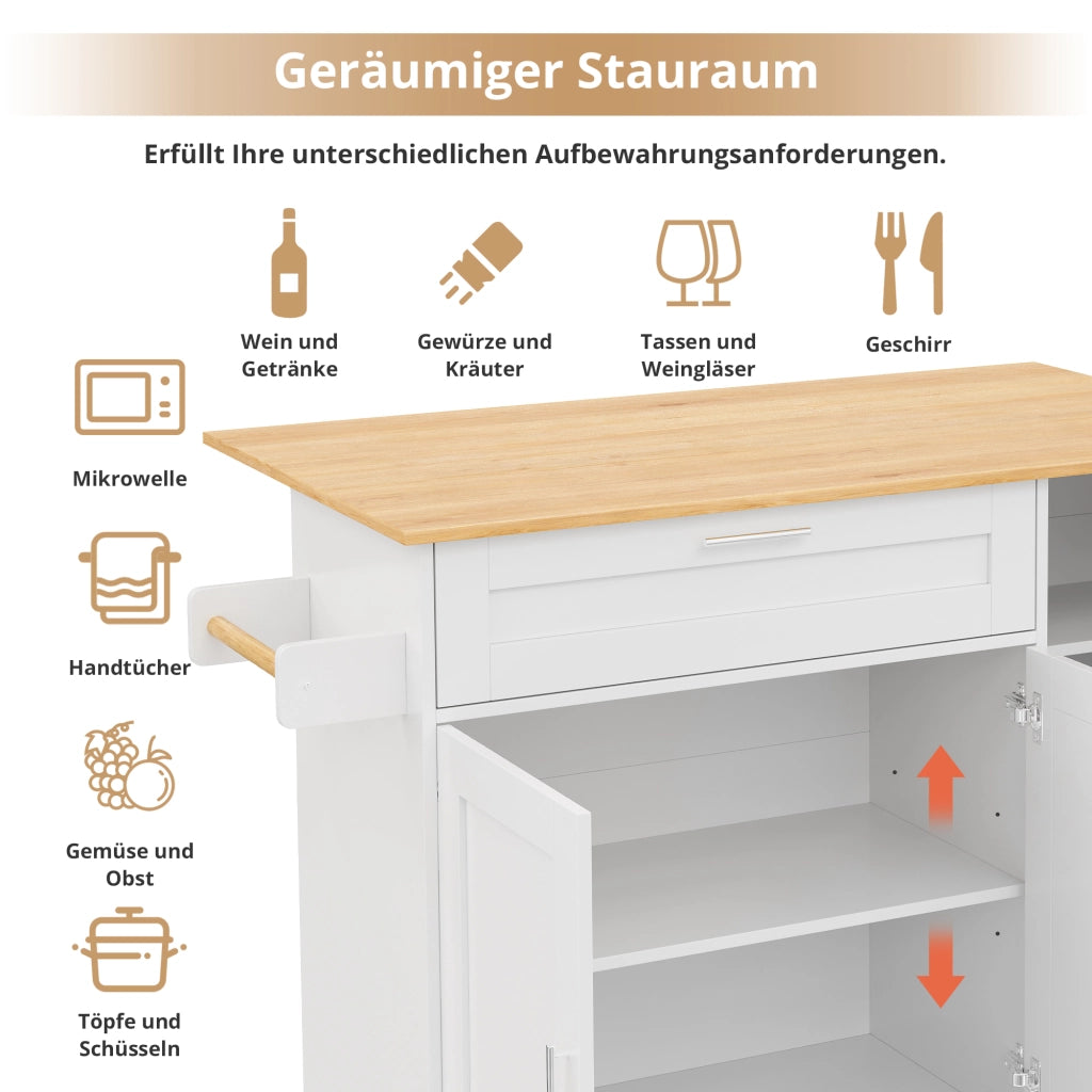 Carrello da Cucina con 2 Ante; 1 Cassetto; Ripiani Regolabili; Portasciugamani e 5 Ruote 132.5x44x90 cm