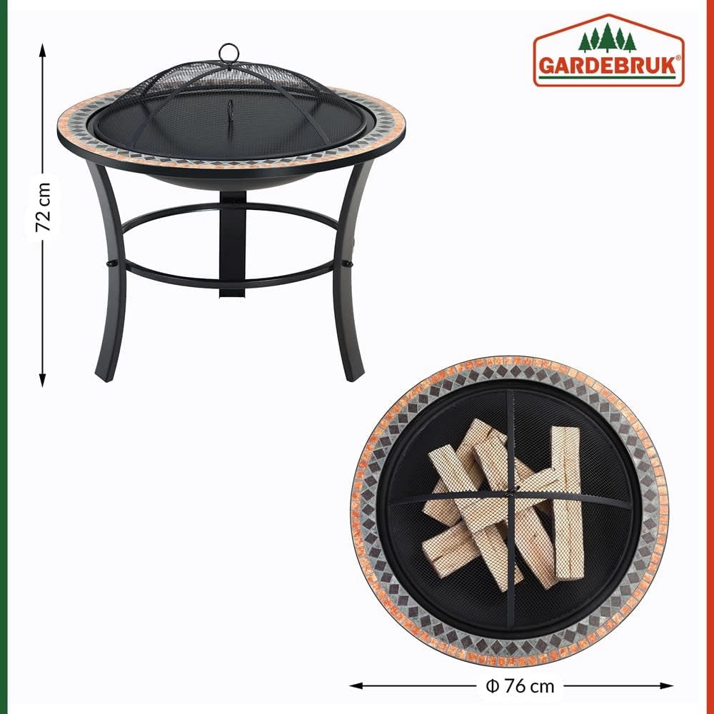 ® Braciere Rotondo Sevilla da Esterno Mosaico 76x76cm Parascintille Camino da Giardino Stufa Caminetto Patio