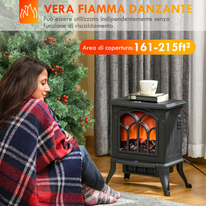 Camino Elettrico da Terra con 2 Livelli di Potenza 750-1500W Effetto Fiamma 37,3x23,1x44 cm Nero