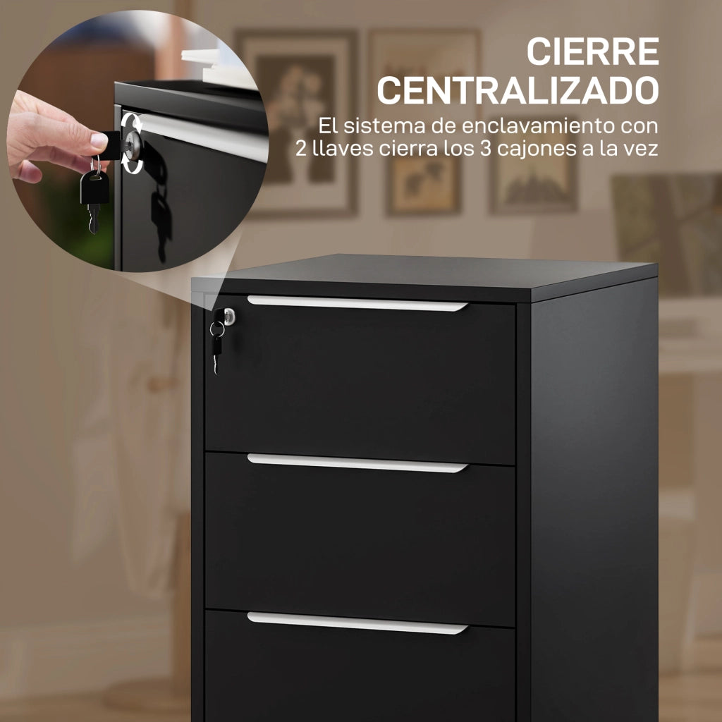 Scrivania con cassettiera a rotelle ¨C Minimal ¨C Nero 40x40x63,5 cm
