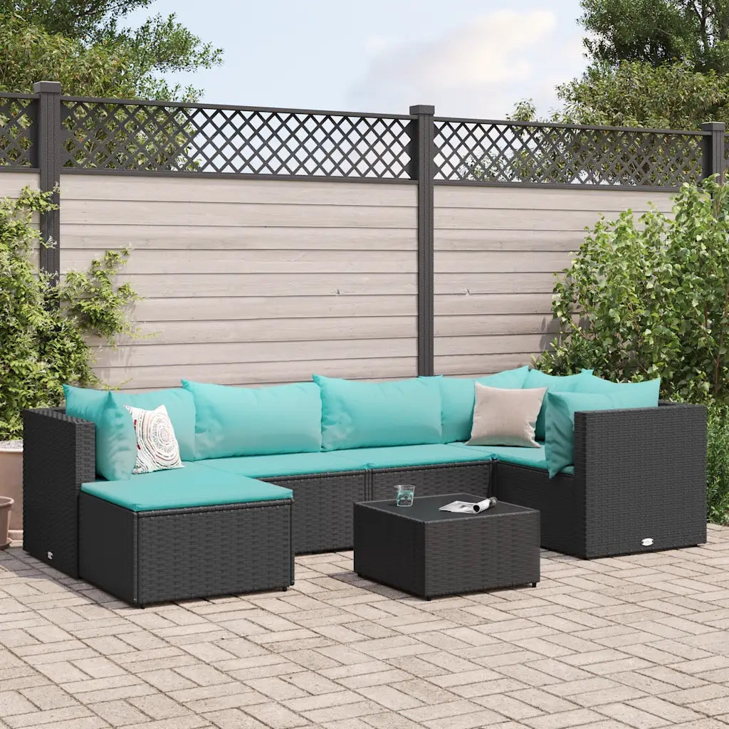 vidaXL Set Salotto da Giardino con Cuscini 7pz Nero Polyrattan