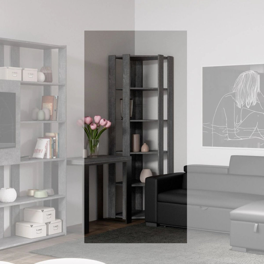 Libreria Angolare Moderna 5 Ripiani 60,3x60,3x205 cm in nobilitato Cemento