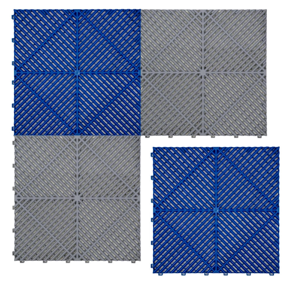 Piastrelle ventilate grigia e blu 3,2m x 6m per garage e officine, antiscivolo.