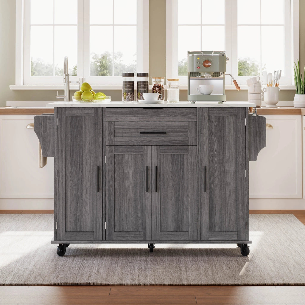 Isola cucina mobile 136x70x92 cm con piano estraibile in MDF grigio