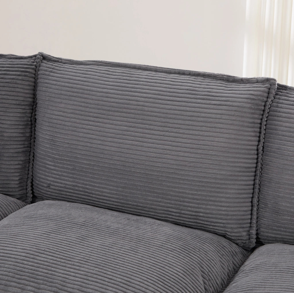 Divano 2 posti in tessuto corduroy grigio scuro; 190x73x84 cm; con porta USB-C e tasche laterali