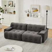Divano dritto in ciniglia con braccioli ampi, imbottitura con bottoni e seduta profonda grigio 224 × 104 × 66 cm