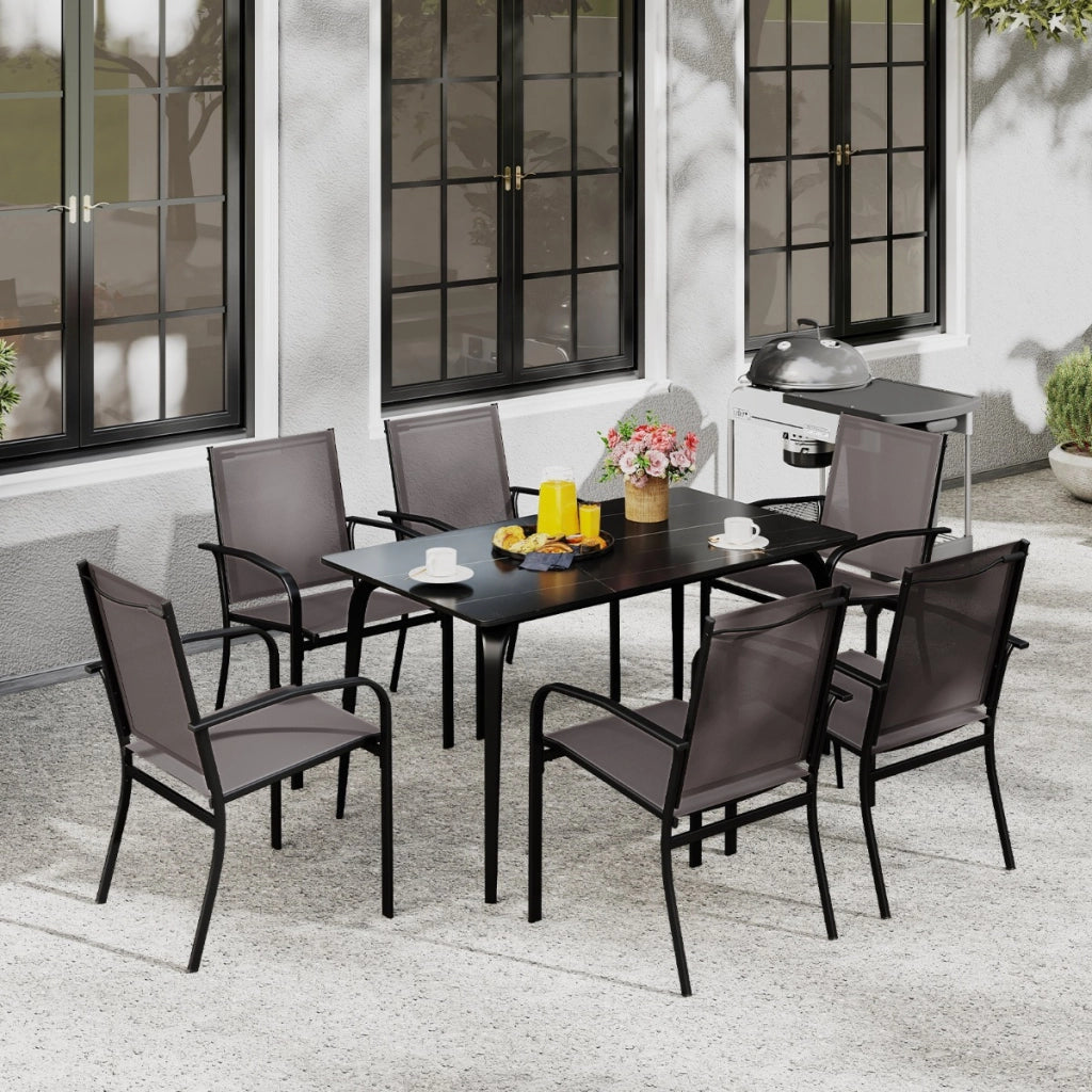 Sedie da giardino impilabili con tessuto traspirante braccioli mobili da bistro per prato-Set di sedie da pranzo per dsterni 2 Grigio