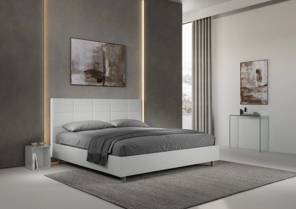 BS COM Letto matrimoniale king size contenitore imbottito 190x210 similpelle bianco