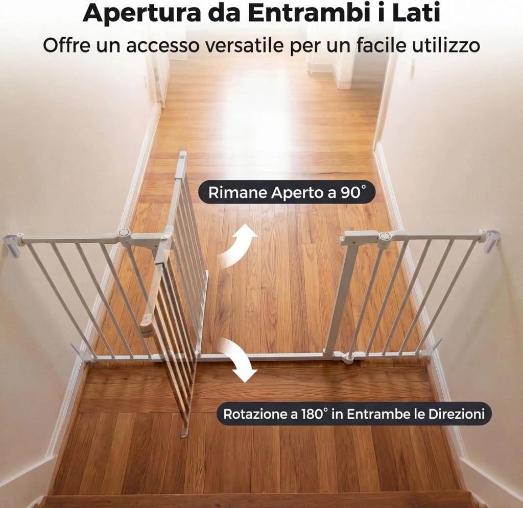 198 cm Cancelletto a 3 Pannelli per Cani, Recinzione Pieghevole in Metallo con Doppia Chiusura, Apertura Bidirezionale Cancello per Bambini e Animali, Ideale per Scala e Camino (Bianco)