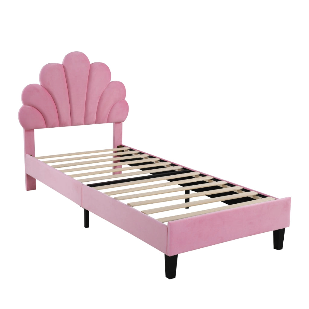 DESMIU Letto Singolo 1 Posto con Testiera Floreale, 90 × 200 cm, senza materasso, Imbottito, Rosa