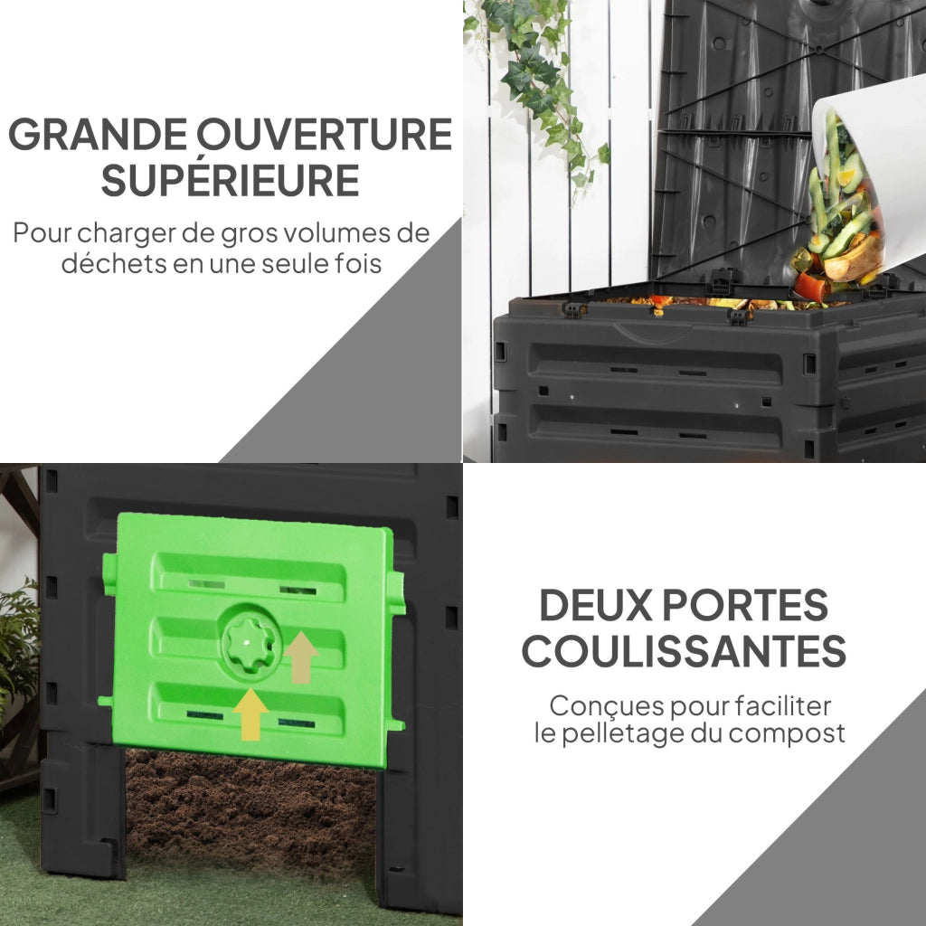 Compostatore 450 L per Giardino ¨C zephmum ¨C Nero 69x71x103 cm