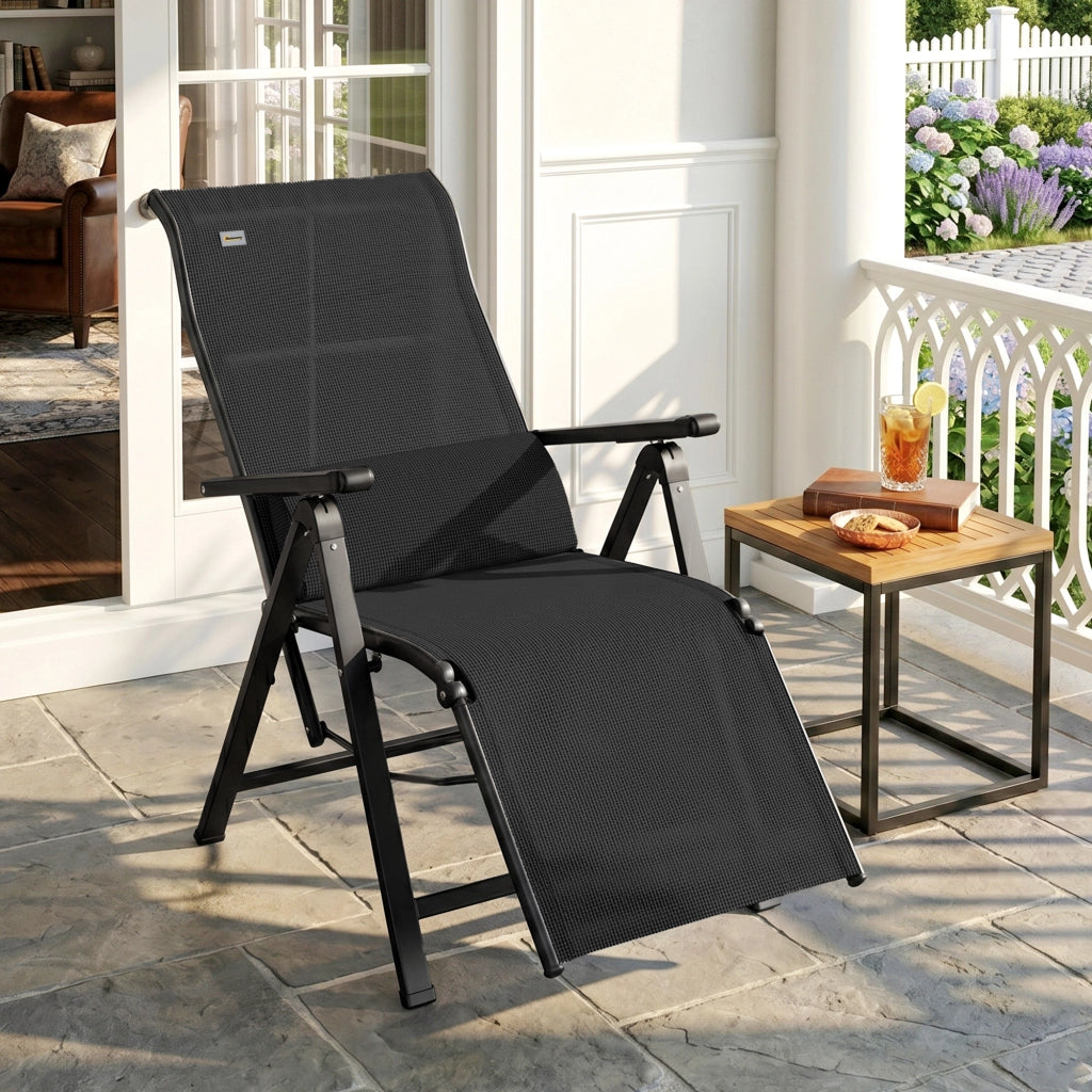 Sedia da Giardino Reclinabile Pieghevole ¨C Zephmum ¨C Nero, Respaldo Ajustable, 70x65x111 cm