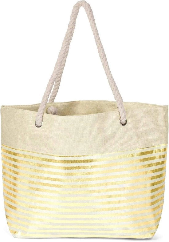 Borsa da spiaggia per donne con strisce metalliche e chiusura a zip - XXL shopper 02012281