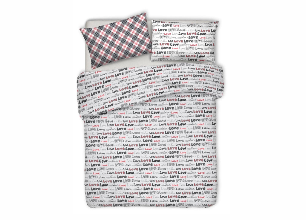 Copripiumino Sacco Piumone Pensieri Delicati 100% Cotone Disegno Love Love - Singolo - Grigio