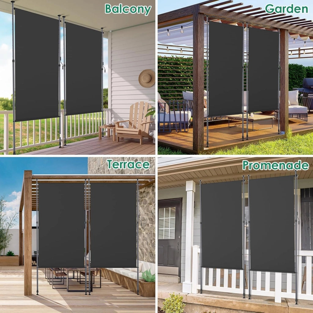 Tenda da sole verticale con morsetto, 120 x 310 cm, tenda da sole verticale allungabile, senza forature, tenda da sole verticale con manovella, protezione dal vento, per balcone, giardino, 2 pezzi