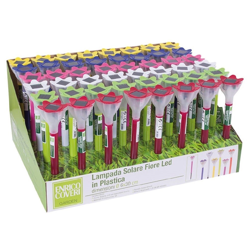 Trade Shop - Set 48pz Lampada Solare A Forma Di Fiore Led In Plastica 6x30cm 6 Colori 4125012 -