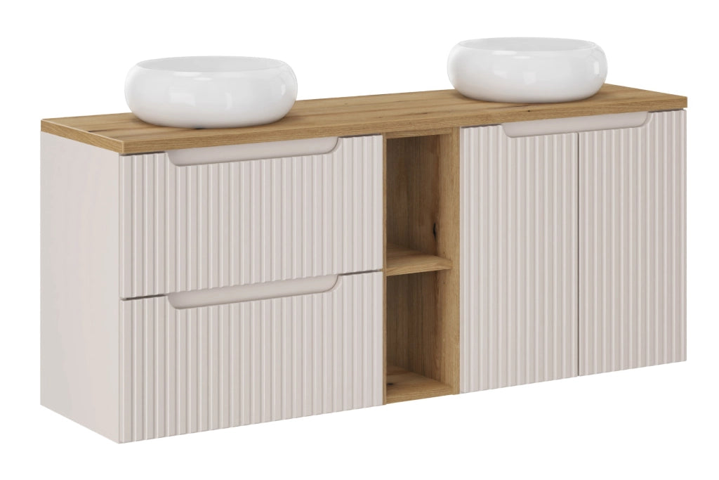 Set mobili bagno 140 cm con piano e 2 lavabi da appoggio Wiki Nova Cashmere 140 cm