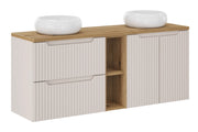 Set mobili bagno 140 cm con piano e 2 lavabi da appoggio Wiki Nova Cashmere 140 cm