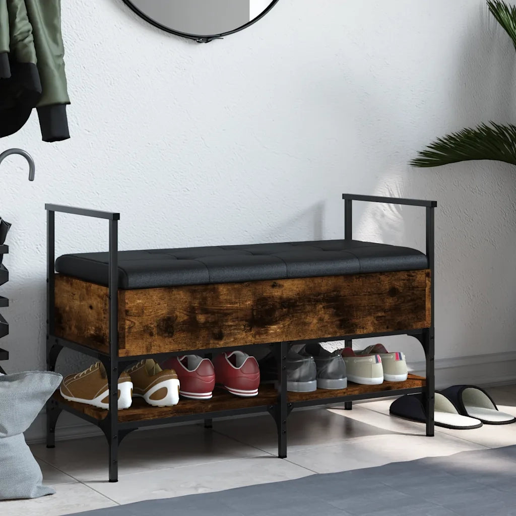 Panca Porta Scarpe-Sgabello-Panca Scarpiera Rovere Fumo 85,5x42x57,5cm Legno Multistrato