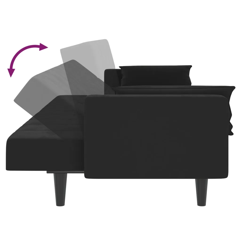 Divano Letto a 2 Posti con 2 Cuscini Nero in Velluto 375850
