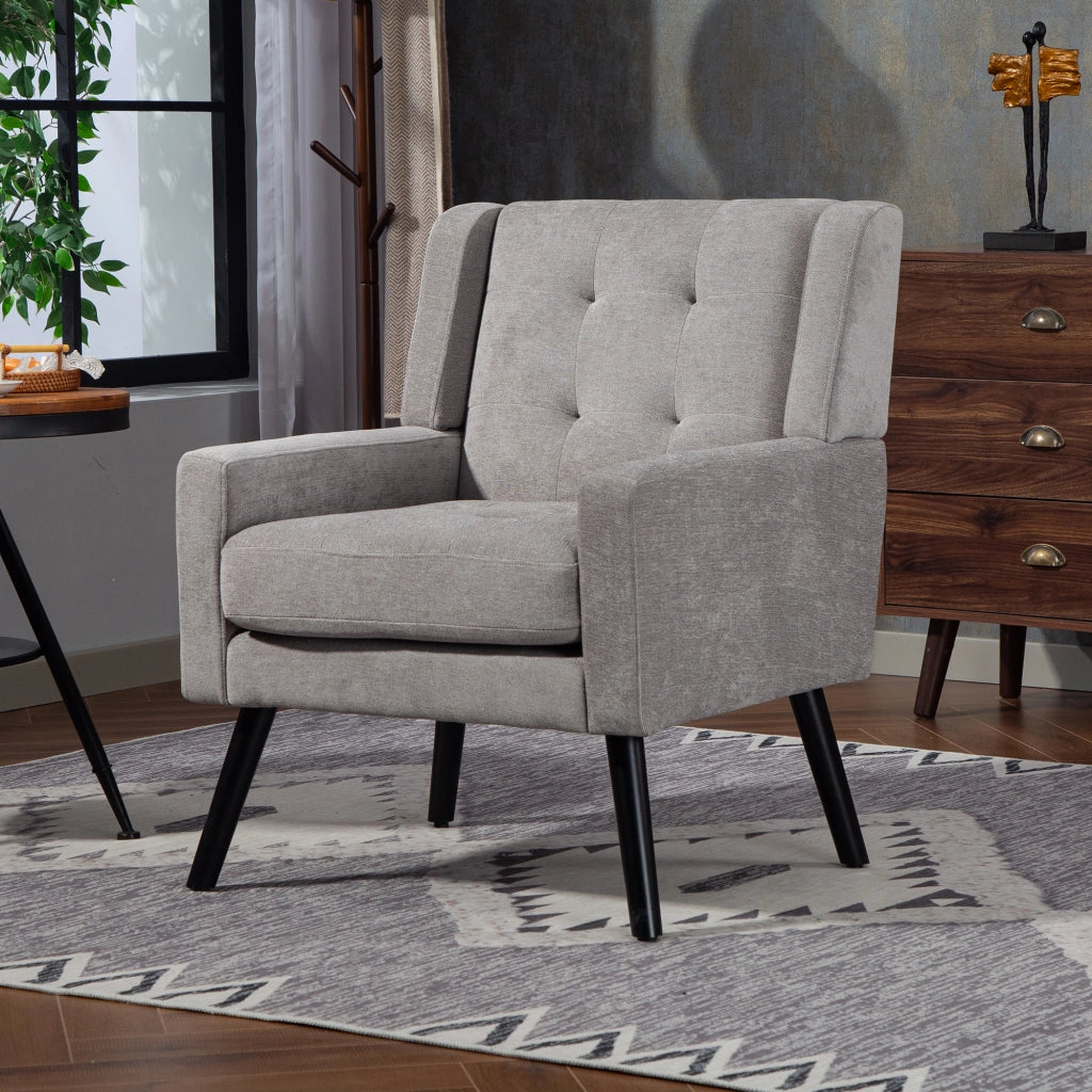 Poltrone set da 2 con seduta in schiuma ad alta densità trapuntatura decorativa e gambe in legno imbottito grigio chiaro