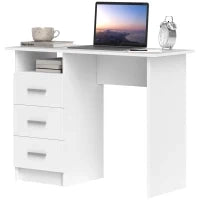 Scrivania Moderna in Legno con 3 Cassetti e Ripiano Aperto, 100x40x75 cm, Bianca e Marrone
