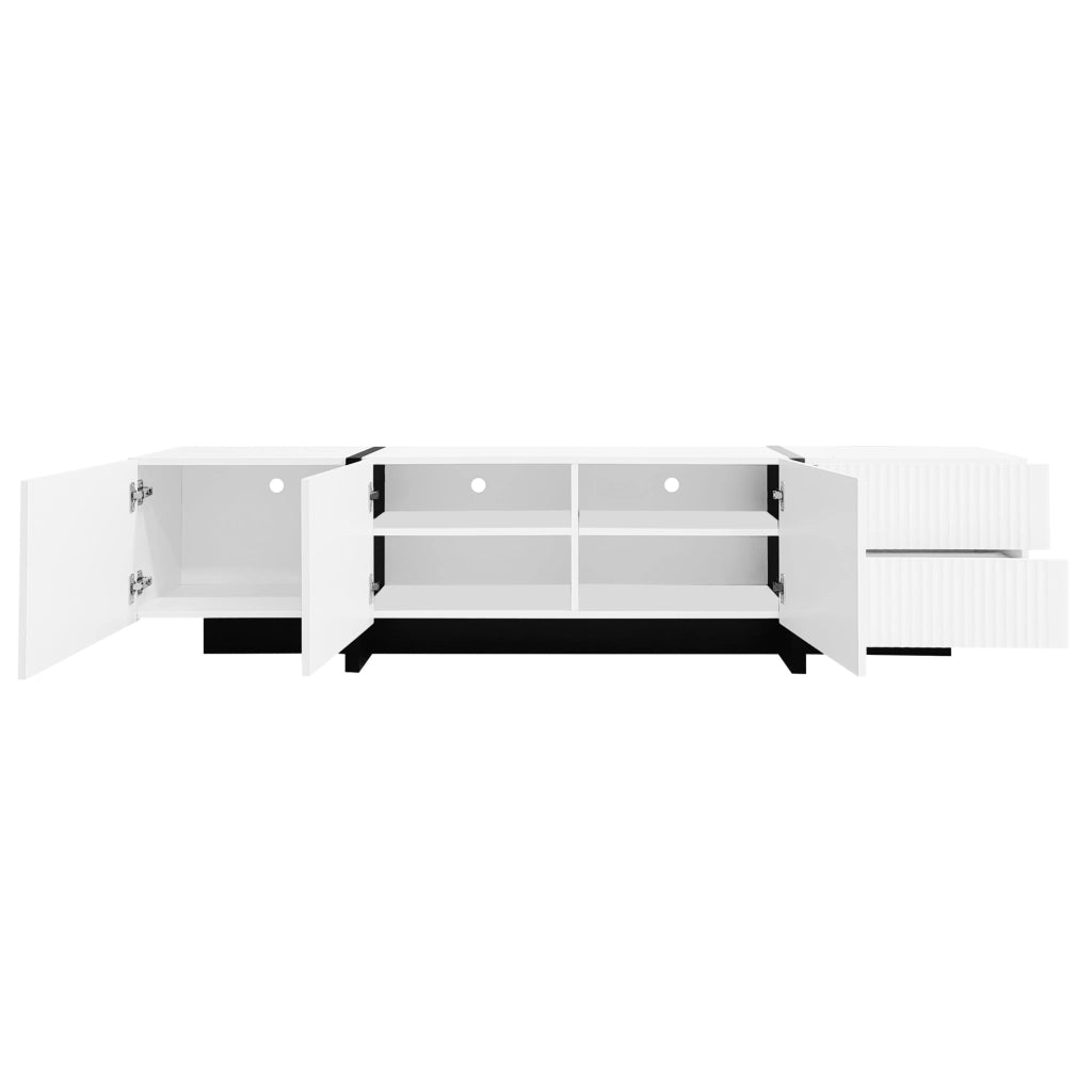 Mobile TV 190 cm con 3 Ante e 2 Cassetti, MDF Bianco e Nero