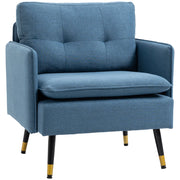 EasyComfort Poltrona Moderna da Soggiorno e Camera da Letto con Seduta Imbottita e Tessuto Effetto Lino, 76x68x80 cm, Blu