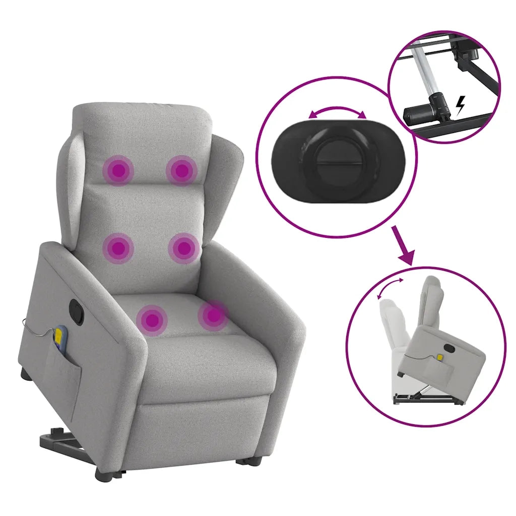 Poltrona | Sedia Relax Alzapersona Massaggi Reclinabile Grigio Nuvola Tessuto