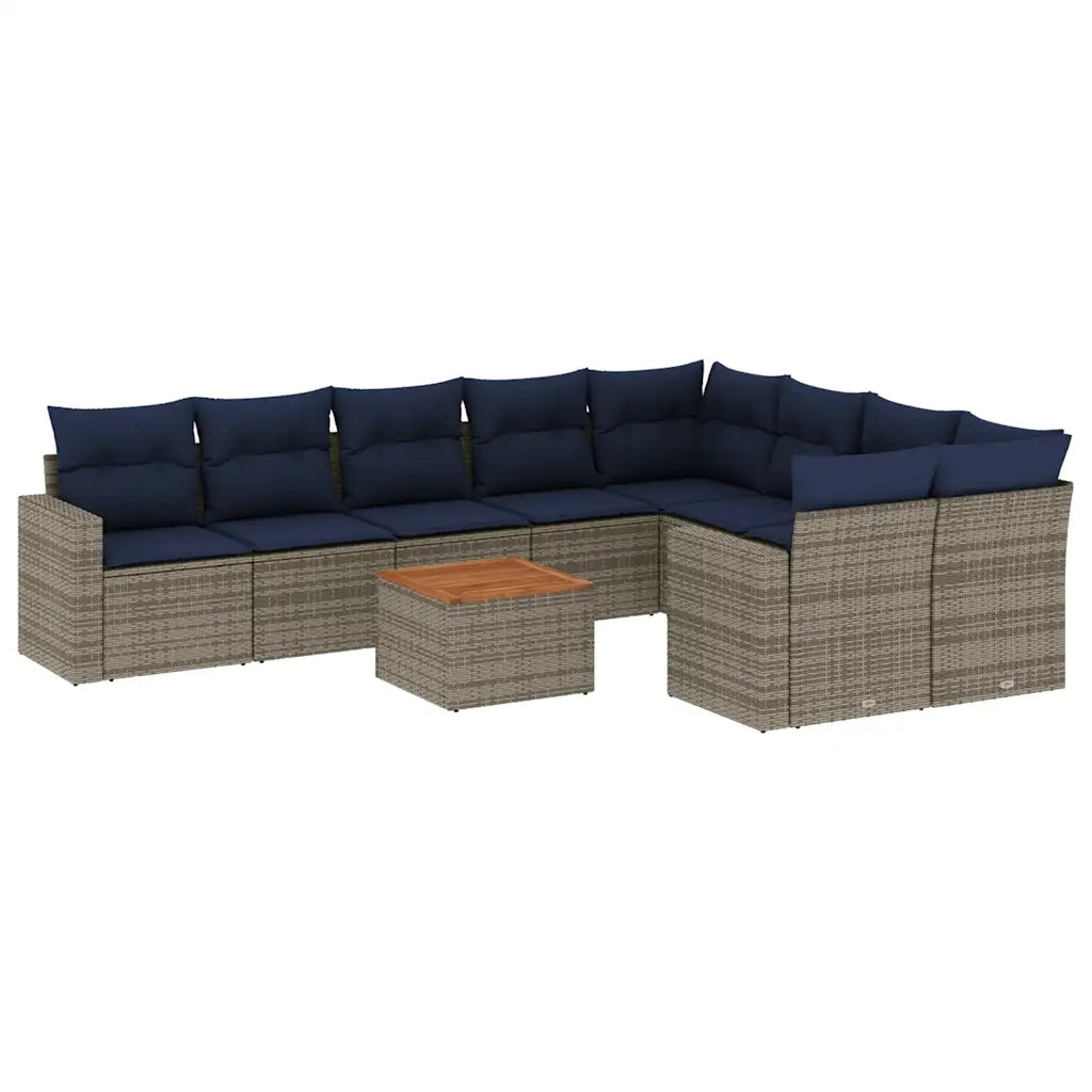Set Divani da Giardino 10 pz con Cuscini Grigio in Polyrattan