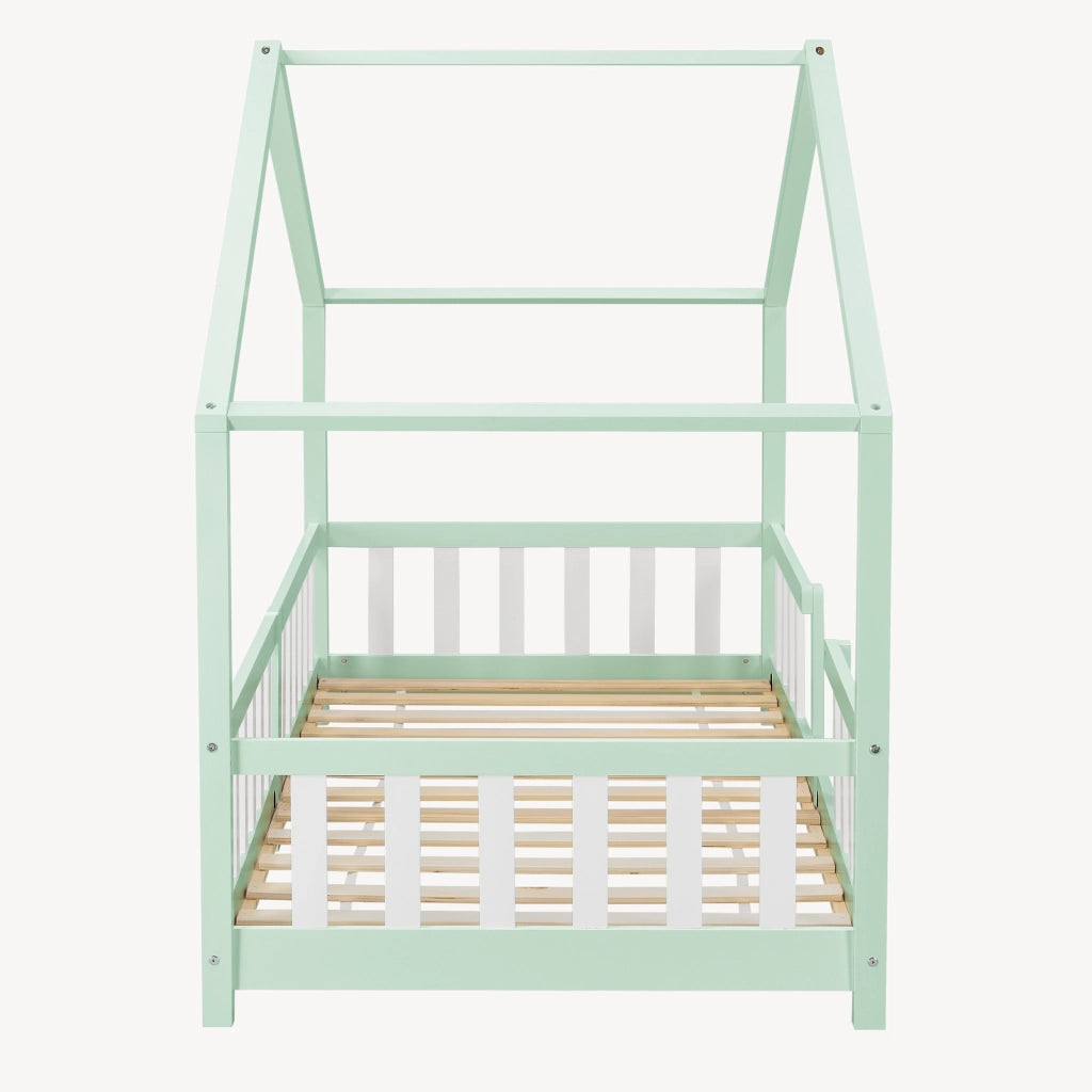 Letto per Cameretta Treviolo a Forma di Casetta in Stile Montessori 90x200 cm Menta Verde/Bianco [en.casa]