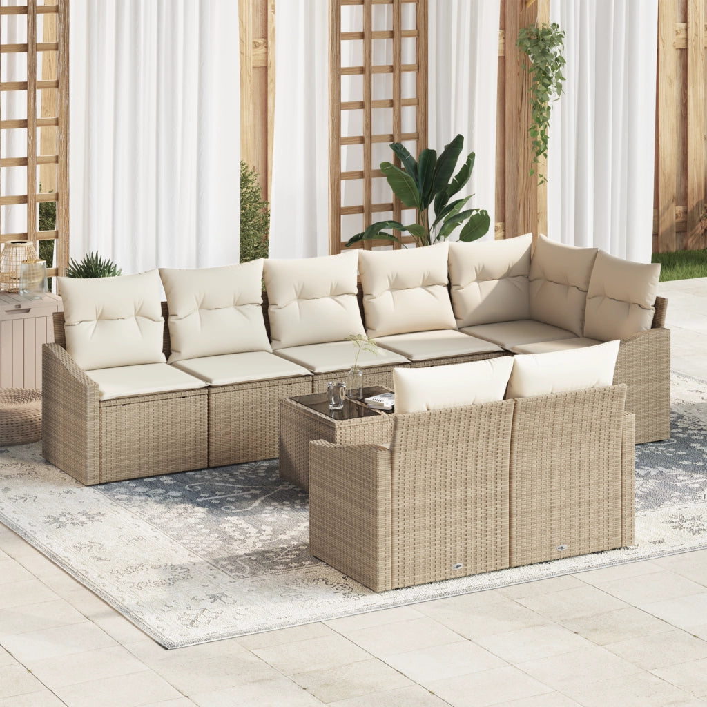Set da Pranzo per Giardino 9 Pezzi con Cuscini Marrone Polyrattan