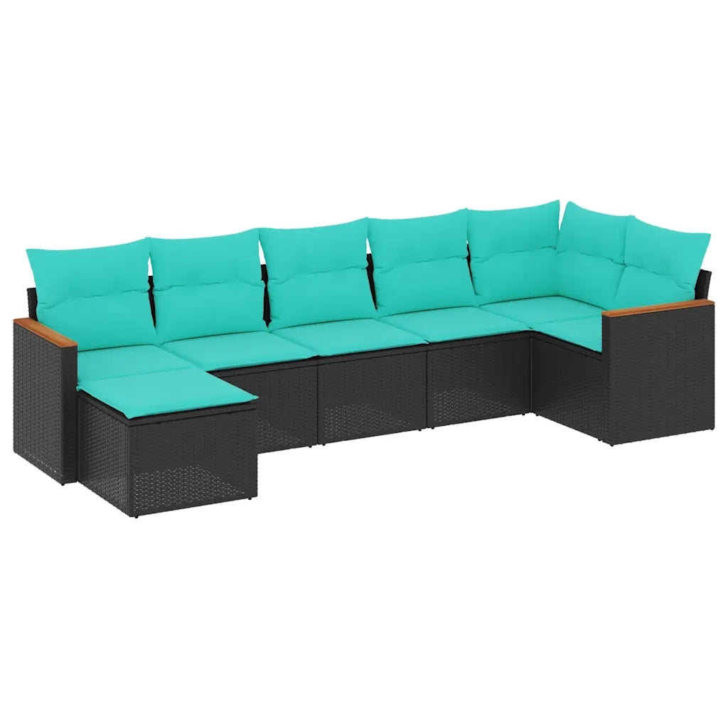 Set Divani da Giardino 7 pz con Cuscini Nero in Polyrattan 3226190