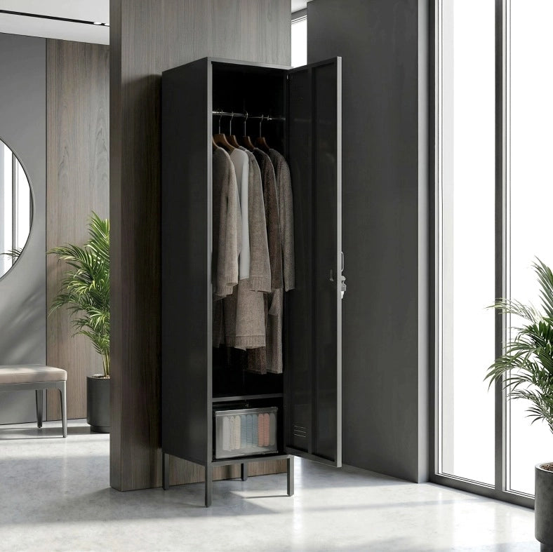 Armadio in acciaio nero con porta chiudibile e appendiabiti, 40x40x179 cm, per casa o ufficio