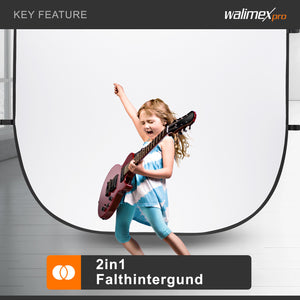 Fondale fotografico pieghevole 2in1 bianco/nero 200 x 230 cm, con anello elastico e borsa da trasporto, per studio fotografia