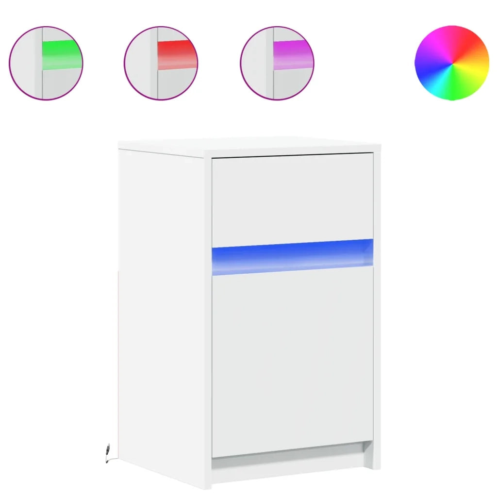 Comodino con Luci LED-Tavolino da notte Bianco in Legno Multistrato 866914