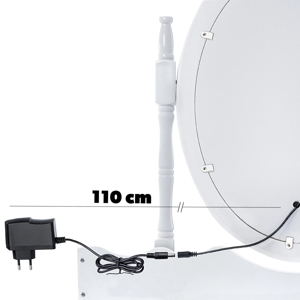 Tavolo da trucco KADAX con specchio e sgabello, bianco, 75x147 cm