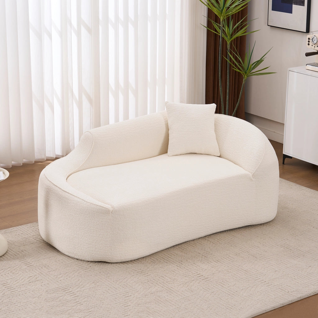 Divano letto 2 posti con seduta profonda e cuscino; chaise longue in ciniglia bianco