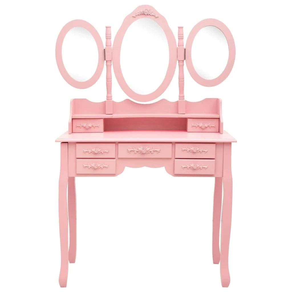 Tavolo da toeletta con sgabello e specchio 90 x 40 x 146 cm pieghevole in 3 sezioni rosa 02_0006327