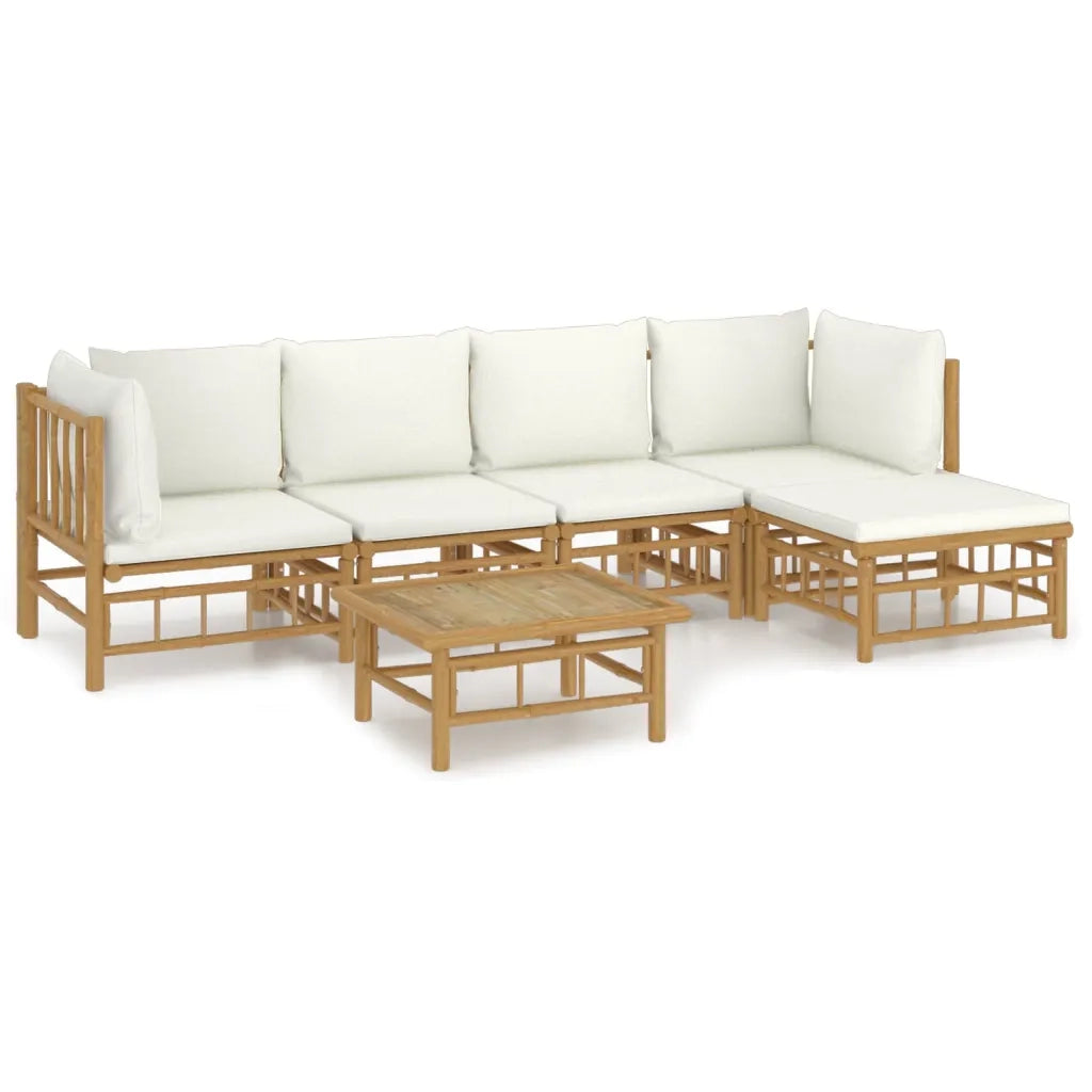 Set Salotto da Giardino 6pz con Cuscini Bianco Crema in Bambù 3155180
