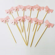 Trade Shop - Set 24 Pezzi Stuzzicadenti Fiocco Rosa Per Cupcake Per Festa Aperitivo Snack -