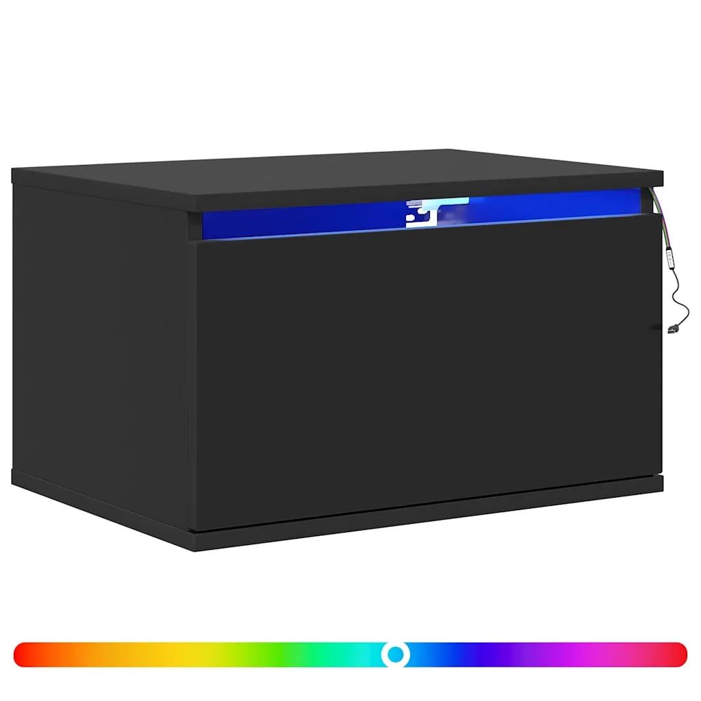 Comodino a Parete con Luci LED-Tavolino da notte sospeso Nero 367173