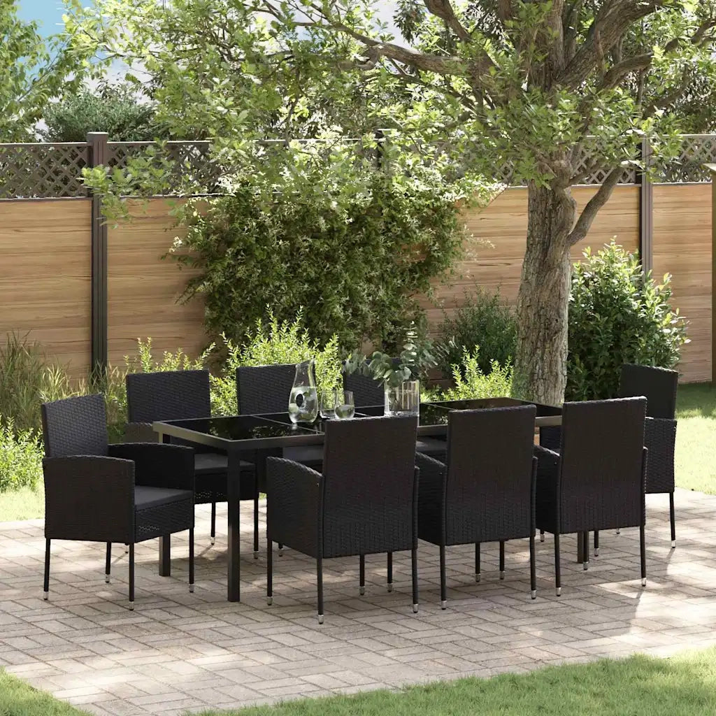 Set da Pranzo per Giardino con cuscino 9 pcs Nero polyrattan 3380070