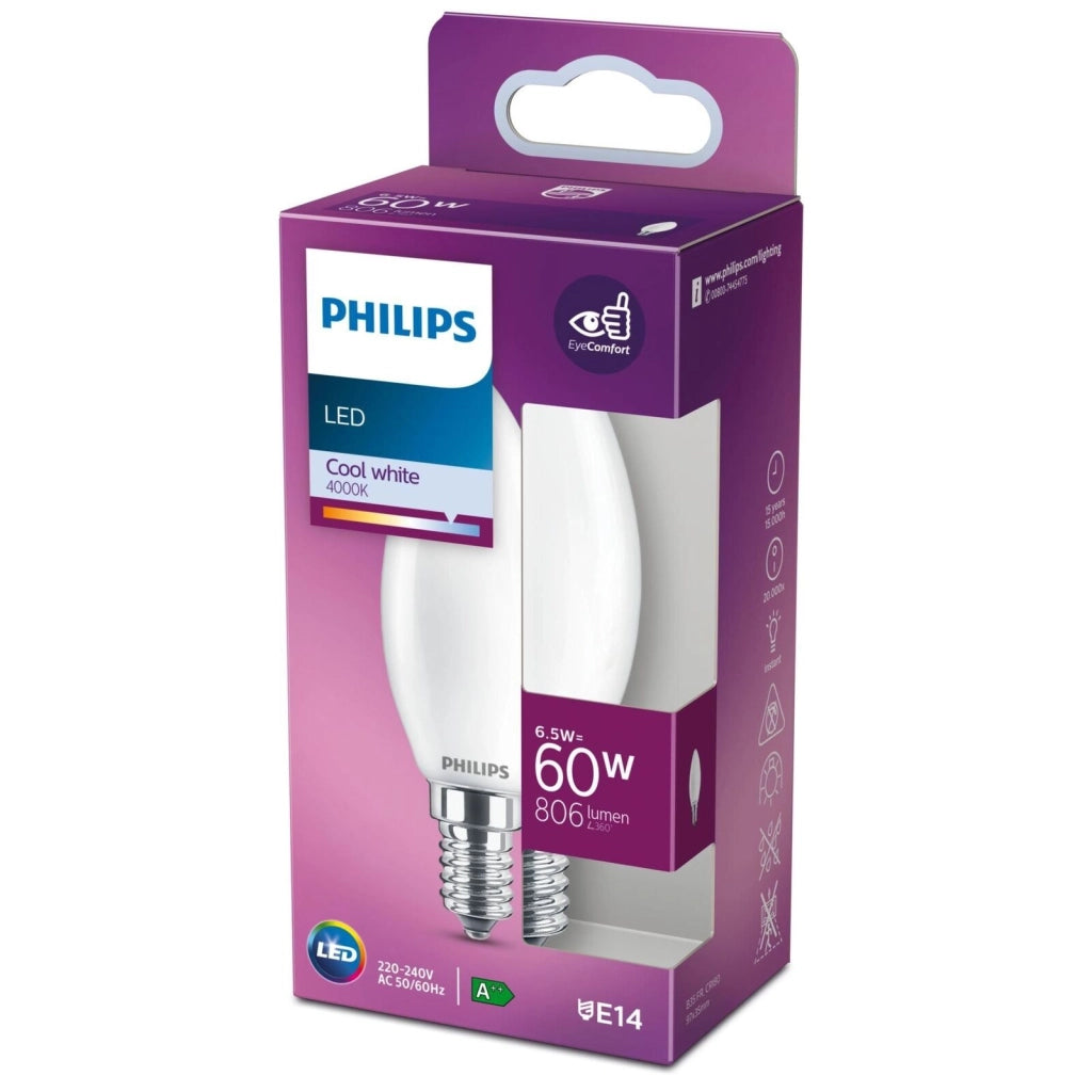 Philips 8718699762711 Classic Lampadina LED Candela E14 6,5 W 60 W 806 lm 4000 K Classe E colore Bianco